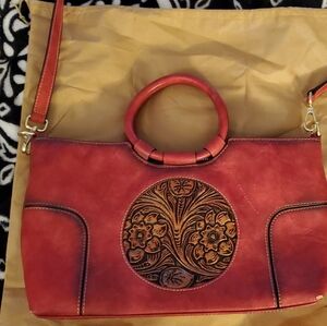 Elegant Red Handbag with Floral Design